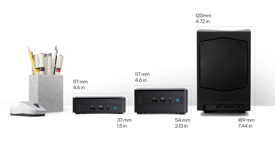 Mini PC Intel NUC size comparison